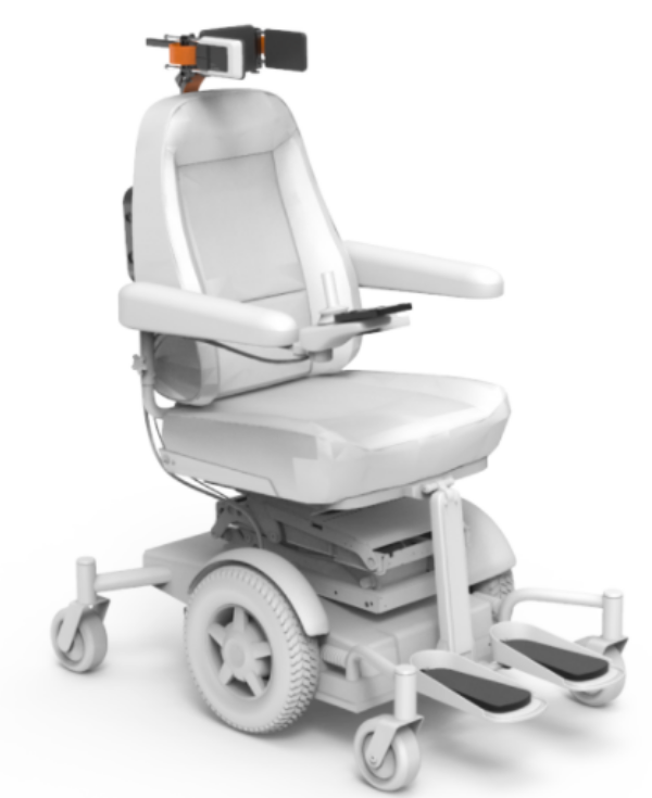 Geanimeerd beeld van een rolstoel met hoofd-voetbesturing