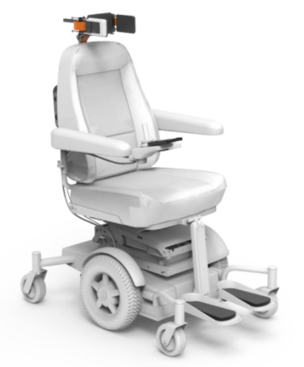 Geanimeerd beeld van een rolstoel met hoofd-voetbesturing